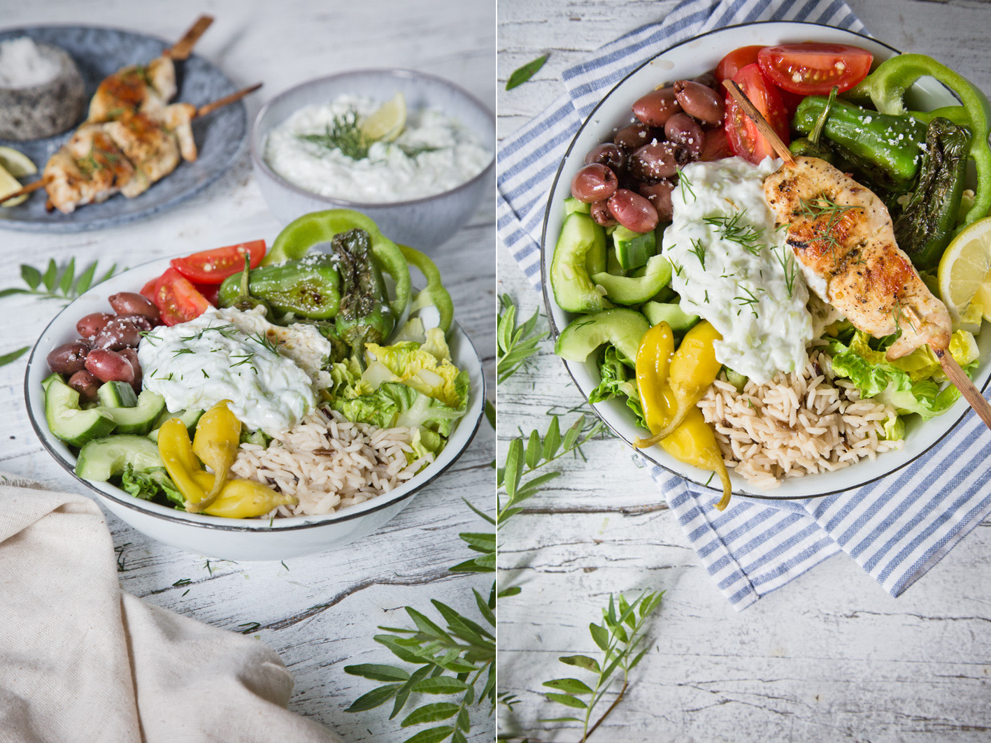 Griechischer Salat mit Reis und Tsatsiki