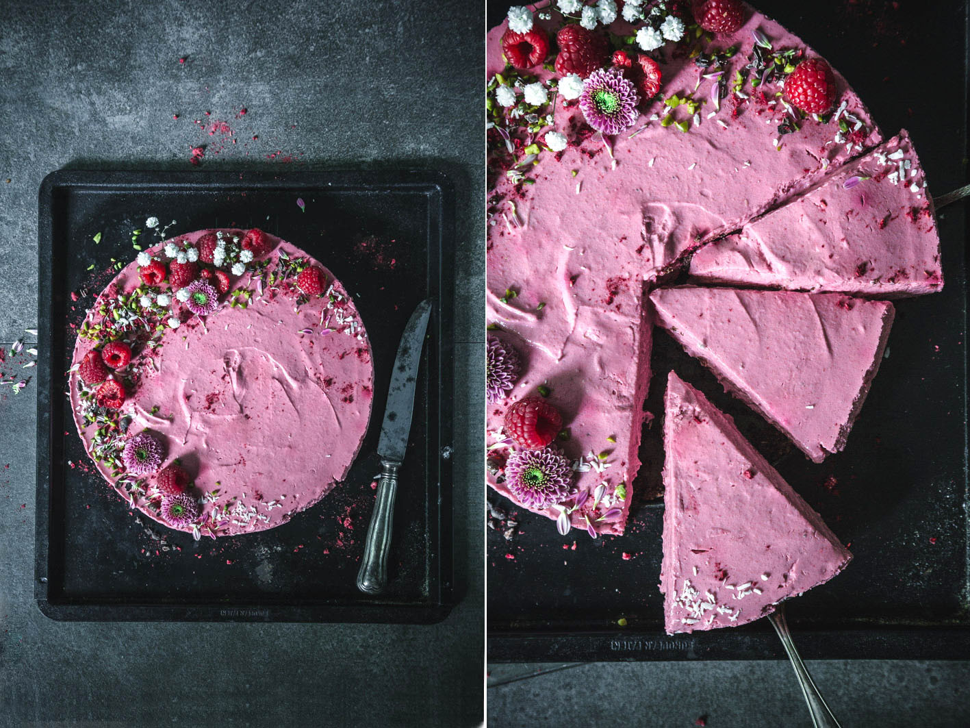 Pink Cheesecake mit Roter Bete und Himbeeren