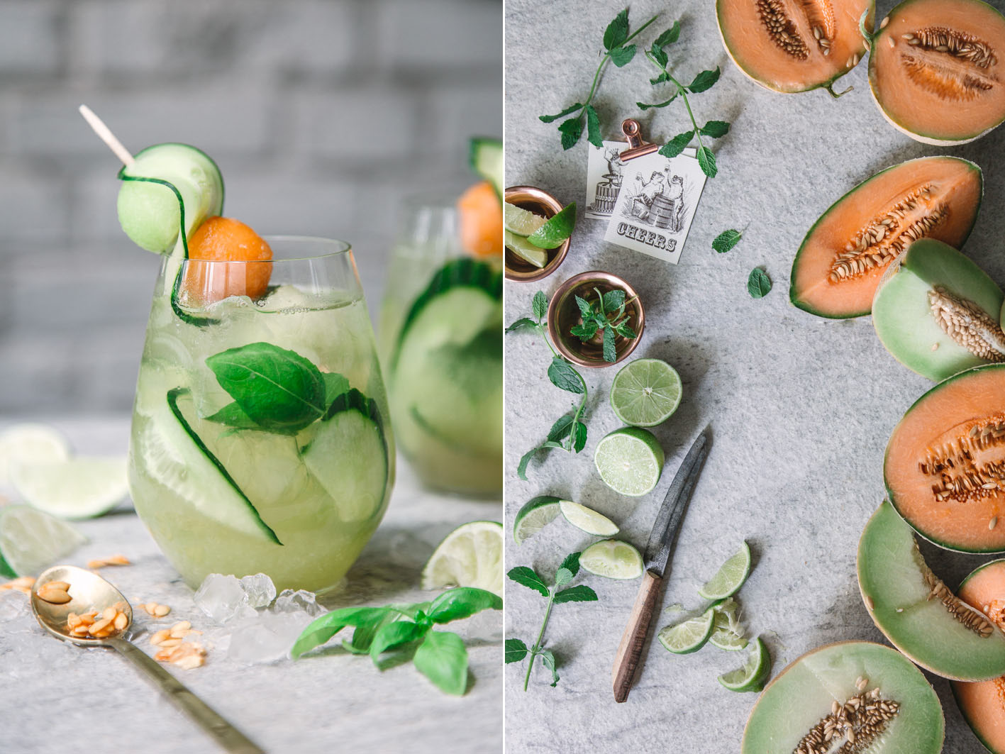 Cocktail mit Gurke und Melone