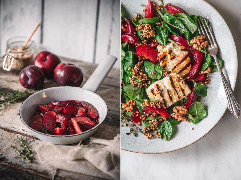 Spätsommersalat mit gerösteten Pflaumen und Halloumi | Foodlovin&amp;#39;