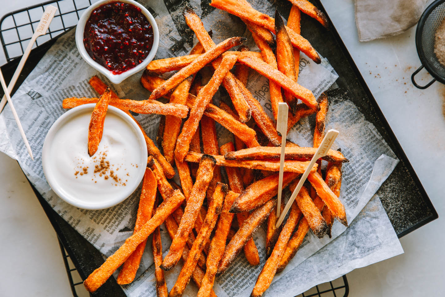 Süßkartoffelpommes mit Zimt und Zucker