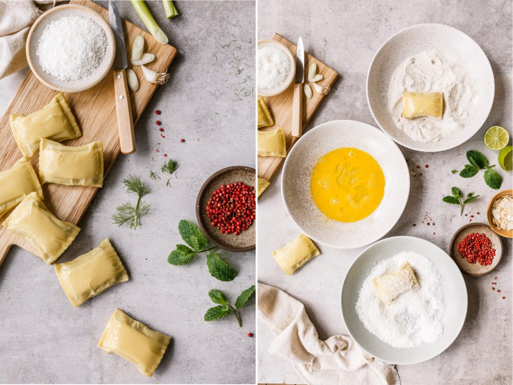 Kokos-Maultaschen auf Mango-Fenchel-Salat | Foodlovin' Kokos-Maultaschen auf Mango-Fenchel-Salat | Foodlovin'