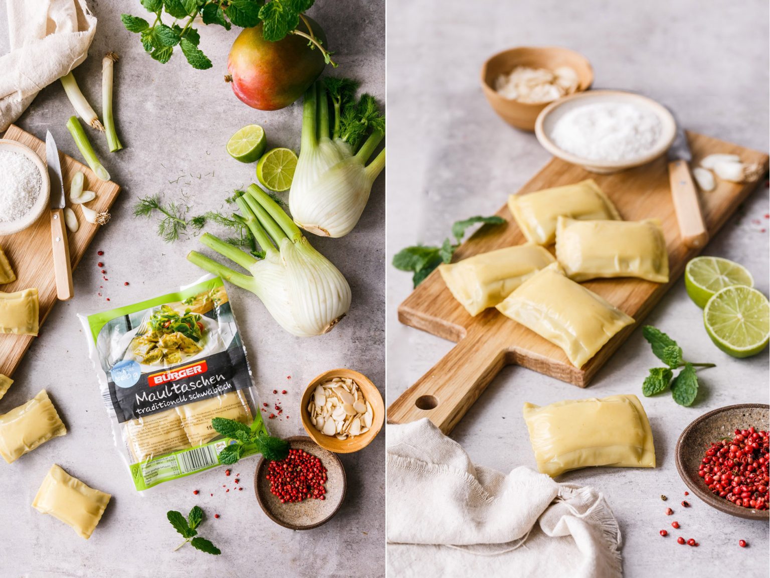 Kokos-Maultaschen auf Mango-Fenchel-Salat | Foodlovin' Kokos-Maultaschen auf Mango-Fenchel-Salat | Foodlovin'